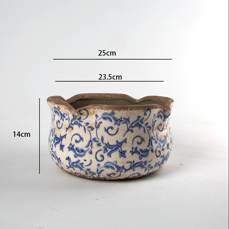 中北欧创意陶瓷冰裂釉田园绿植花盆栽盆贴花复古多肉家居园艺软装