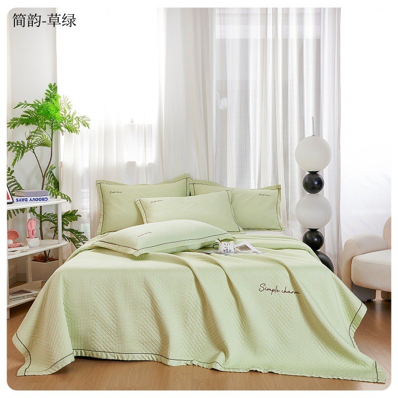 新款莫代尔绗缝床盖感凉三件套纯色榻榻米垫子加厚夹棉床单夏凉被