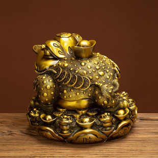 全铜金蟾摆件蟾蜍店铺开业礼品三足金蝉摆件雕刻家居摆设工艺品