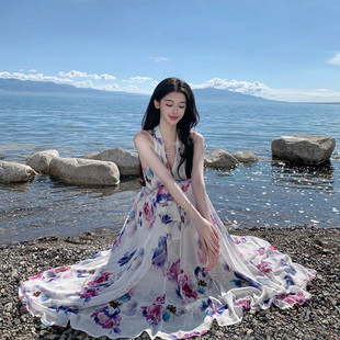 云南大理洱海旅游拍照裙子海南三亞沙灘裙女海邊度假露背連衣 新品