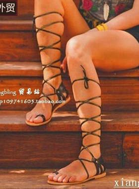 女士绑带凉鞋Women Gladiator sandals Summer Flat Beach Shoes