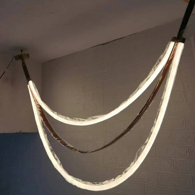 现代简约复式吊灯餐厅灯别墅客厅样板房挑高皮带设计师loft楼梯灯