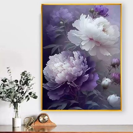 适用DIY紫色牡丹花5D钻石画2025新款满钻餐厅DIY高难度手工点贴钻