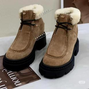 香港代购iijin艾今24秋冬新品厚底内增高9.5cm毛绒拼接马丁靴子女