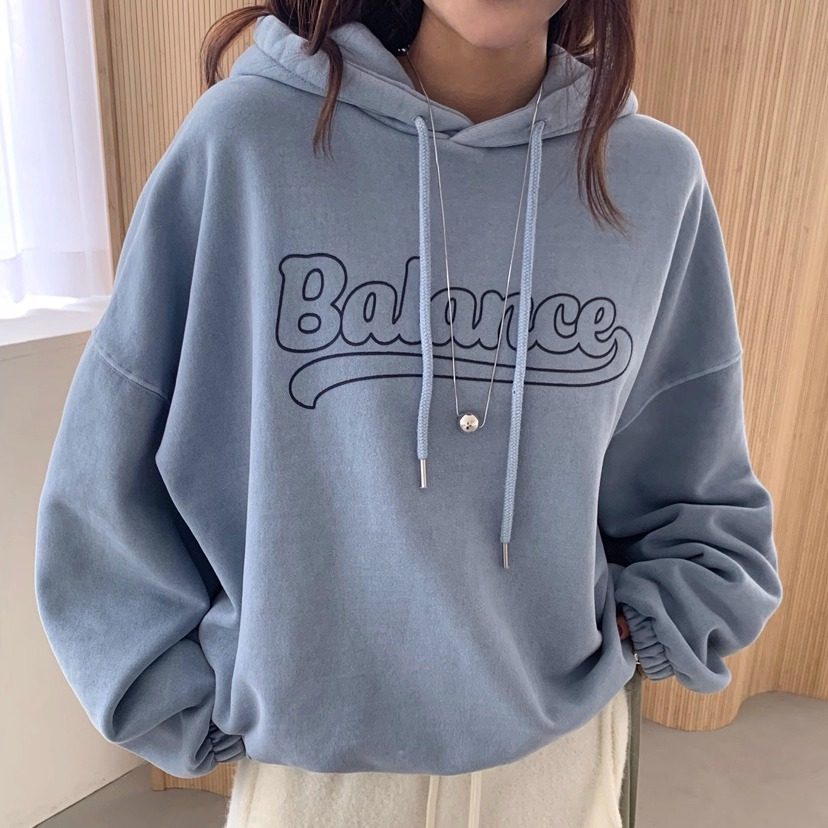 韩国水洗做旧字母加绒连帽卫衣女