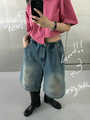 VOTUS韩国做旧牛仔短裤女阔腿裤