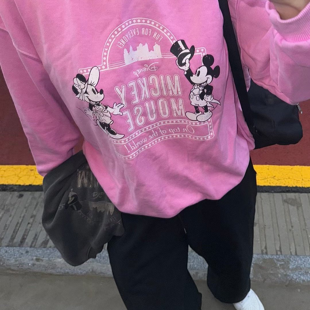 韩国宽松水洗做旧米奇卫衣女
