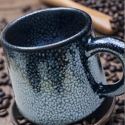 建盏百花青毫马克杯大容量400毫升茶杯咖啡杯酒杯可乐杯