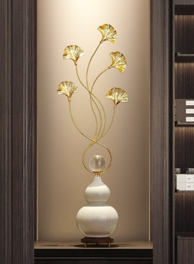 进门玄关葫芦竖高摆件客厅壁龛高级感银杏叶家居装饰乔迁新居礼物