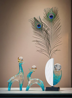 创意水晶球琉璃福鹿花瓶轻奢摆件