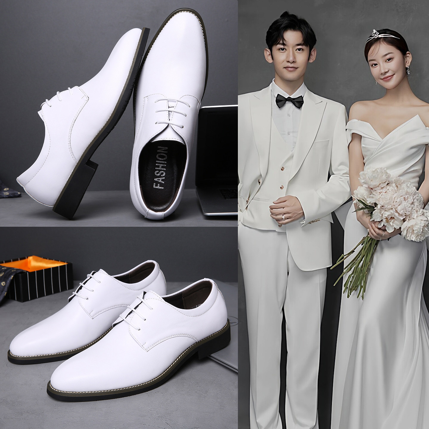 2026新郎结婚礼小白鞋韩版春天英伦商务休闲皮鞋青年男士西装伴郎