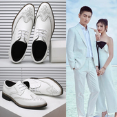 男士 英伦商务休闲小白皮鞋 配西装 2026新郎结婚拍婚纱照礼鞋 鞋 伴郎