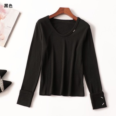 409890 秋人棉打底衫 女中长款长袖V领现货