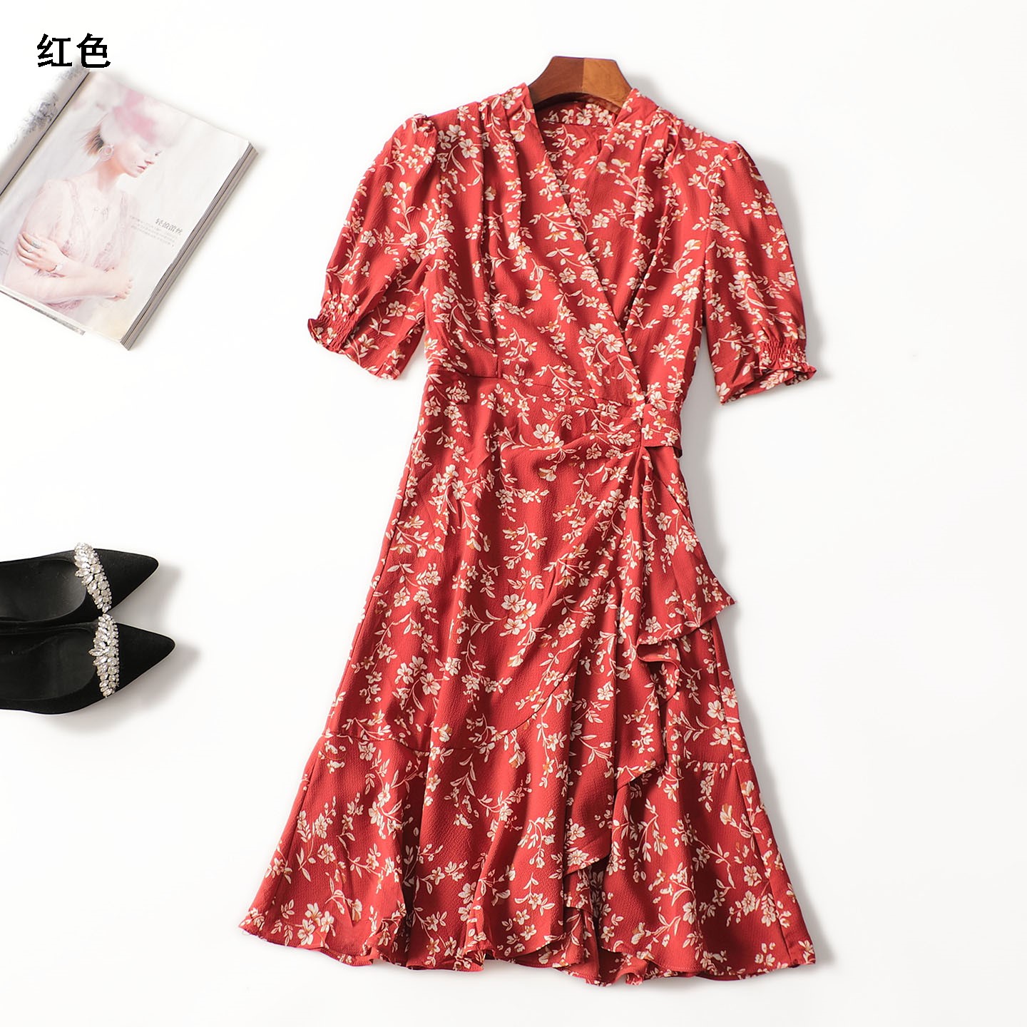 411834 夏连衣裙 女长款五分袖立领