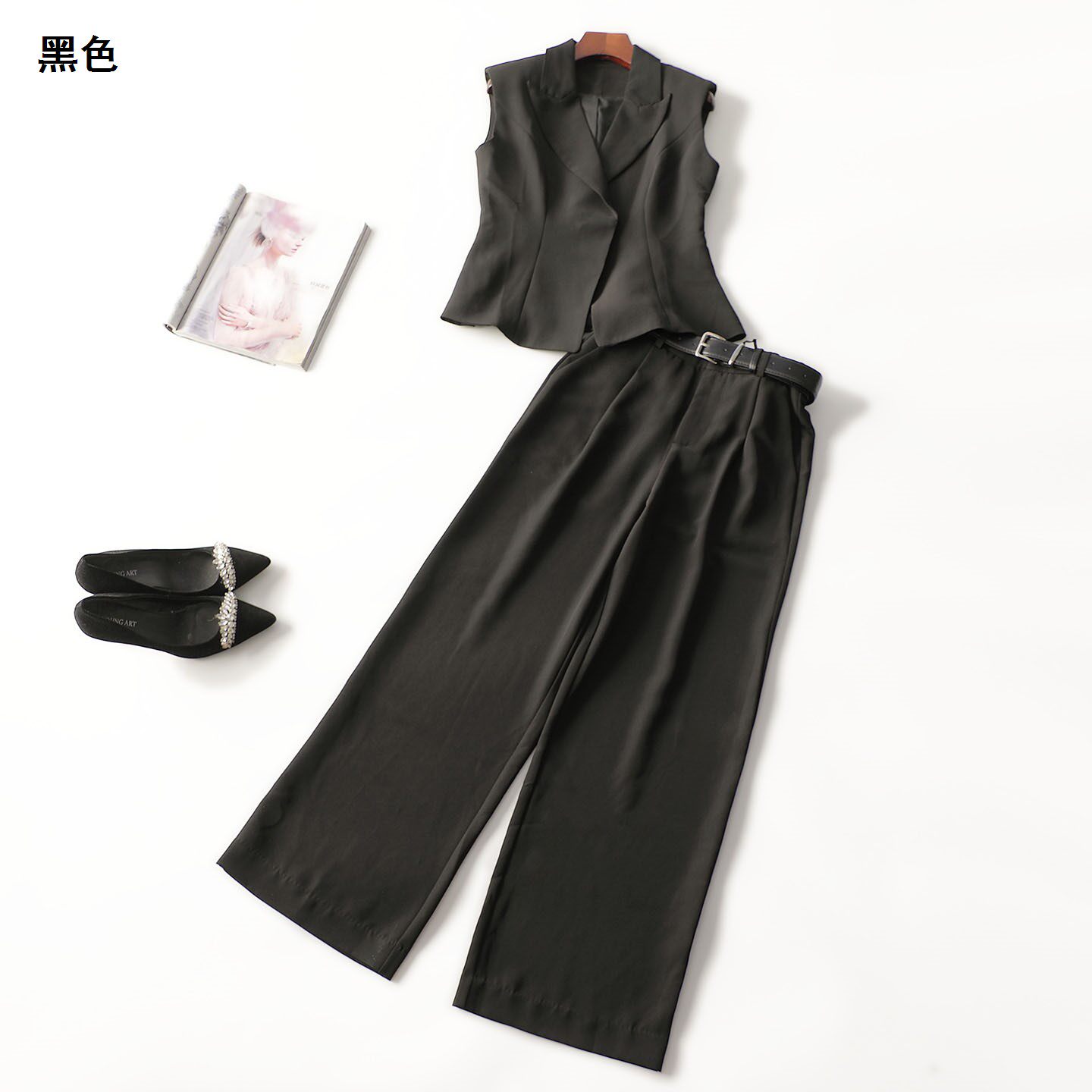 412430 秋马夹裤子套装 女长款无袖暗扣.M.XL