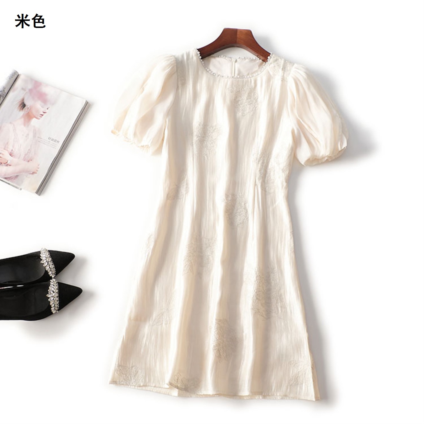 411370 夏醋酸纤维连衣裙 深圳女长款短袖圆领断码清仓