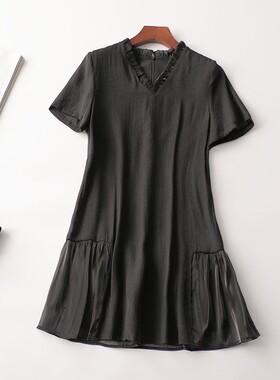242137 夏长款V领短袖连衣裙