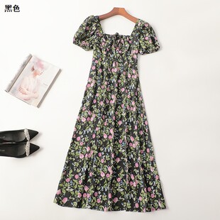 印花连衣裙 V领短袖 411150 夏加长款