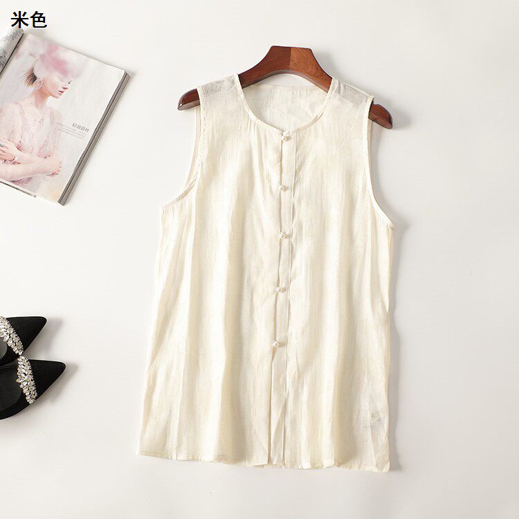 245877超值清货女装精品超薄透视天丝夏中长款圆领无袖衬衫