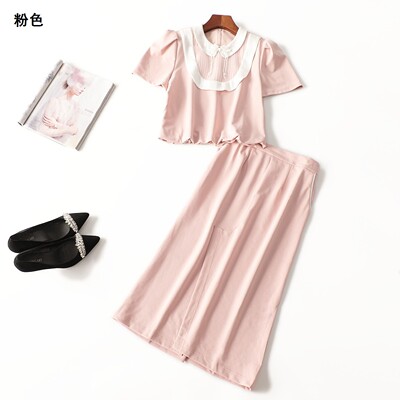 411544 夏上衣半身裙套装 女中长款短袖圆领.M.L.XL.2XL