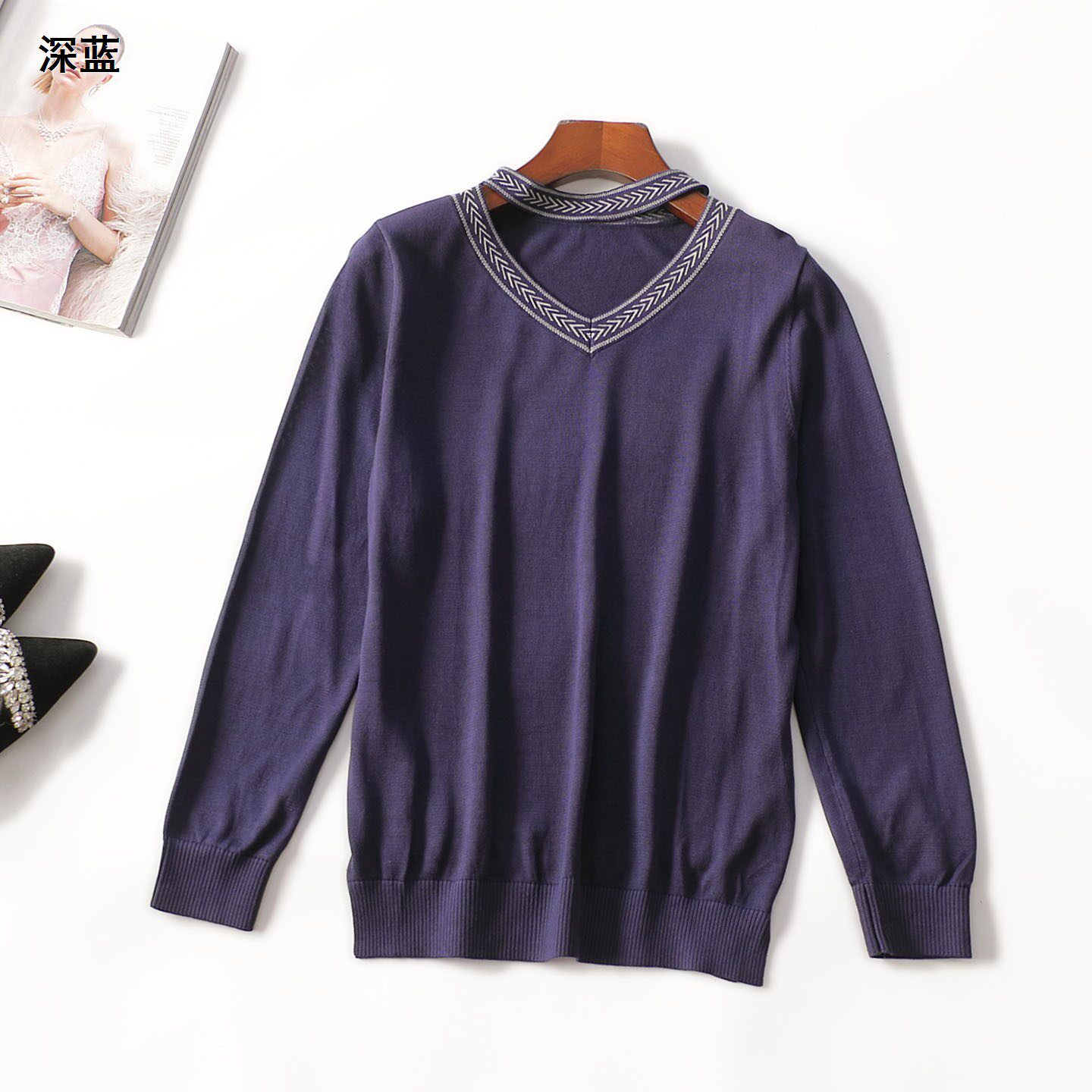 249921 秋针织衫 女中长款九分袖套头.M.L.XL.2XL