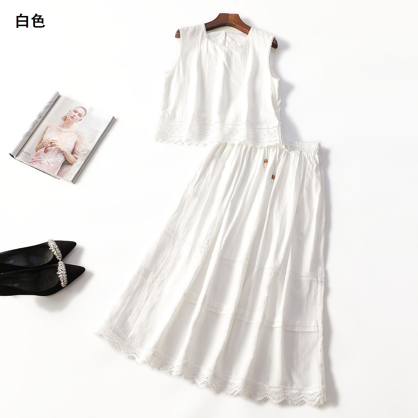 414246 夏上衣半身裙套装 女长款无袖套头.M.L.XL
