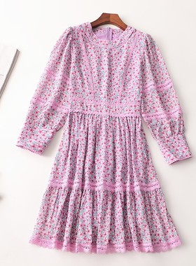 24382强烈推荐南油高端欧洲站宫廷名媛风重工秋季圆领长袖连衣裙