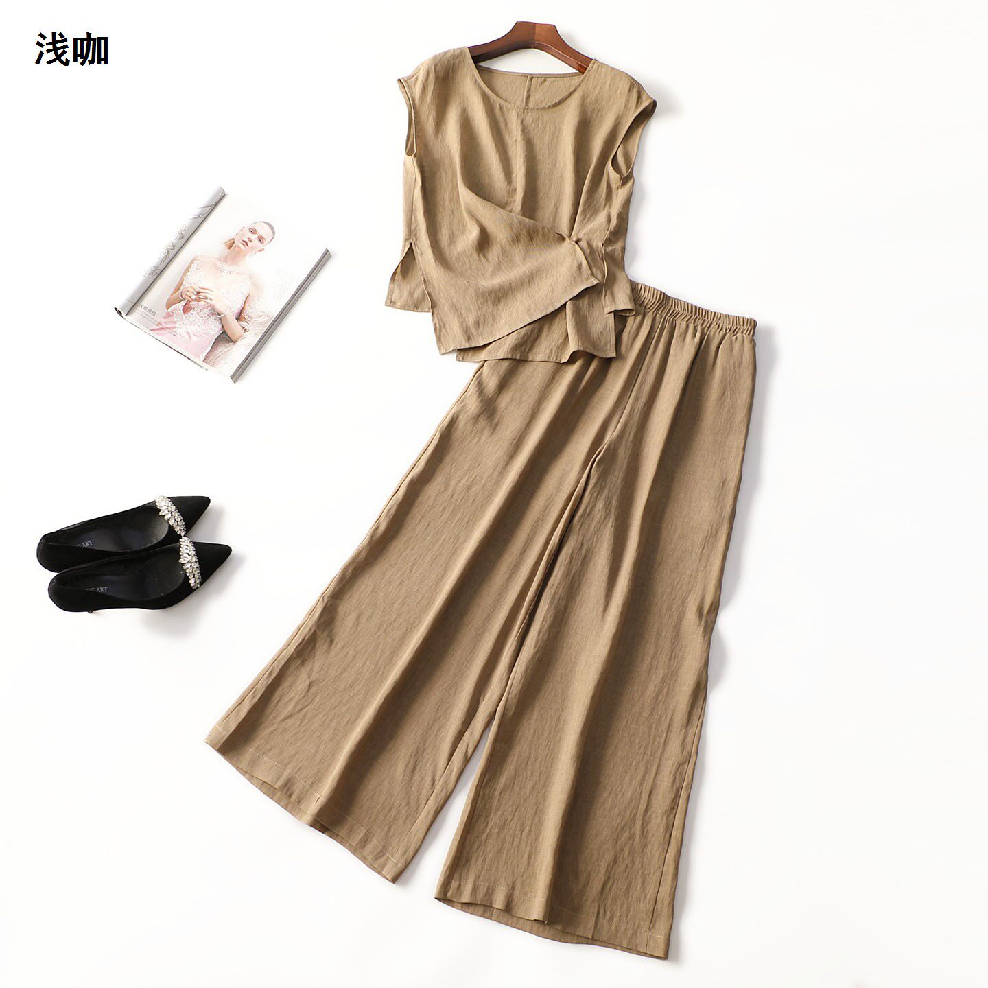 414010 夏上衣裤子套装 女长款无袖套头.M.L.XL.2XL