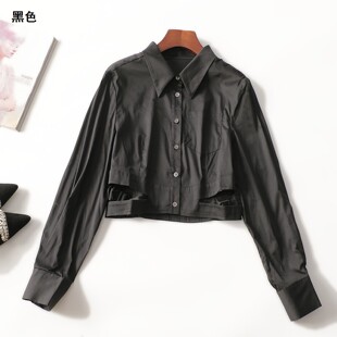 长袖 深圳女短款 单排扣 秋衬衫 412615