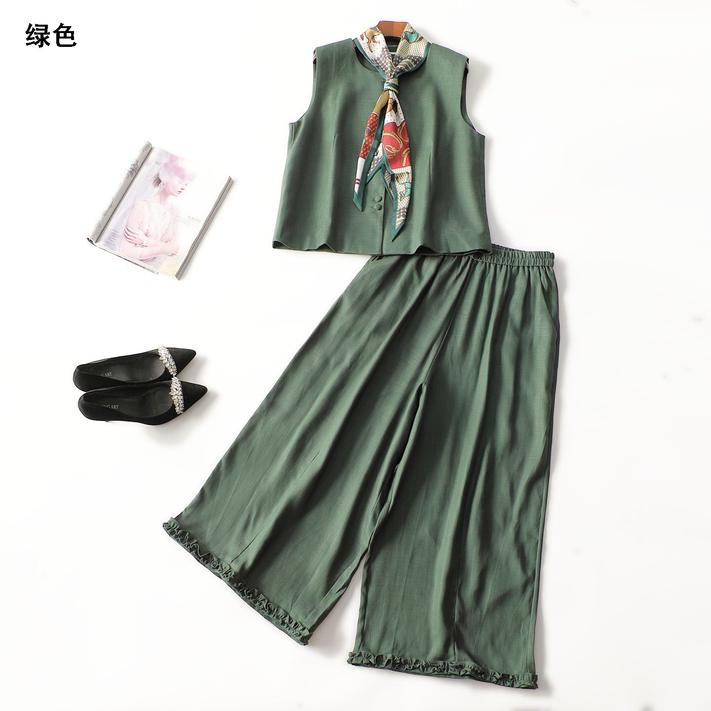 249294 春马夹裤子套装 女长款无袖单排扣.M.L.XL.2XL