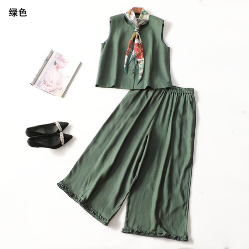 249294 春马夹裤子套装 女长款无袖单排扣.M.L.XL.2XL