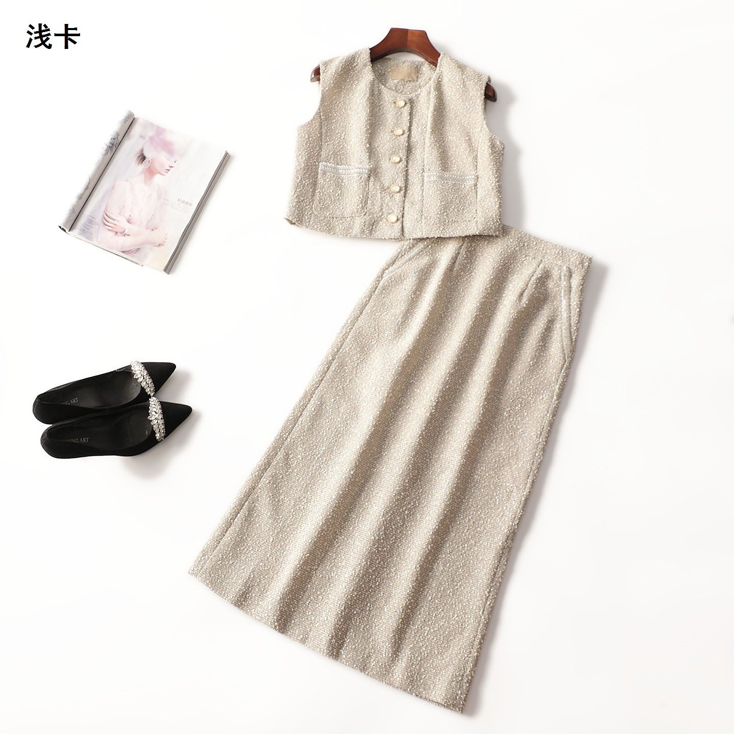 412313超值南油高端轻奢高档女装小香风秋无袖马夹半身裙套装,女装/女士精品,时尚套装,淘宝优惠券,粉丝福利购,淘宝优惠卷