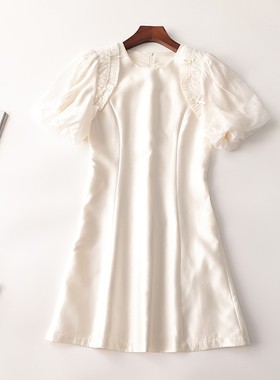 405380 夏连衣裙 女钉珠蝴蝶结长款短袖圆领断码清仓