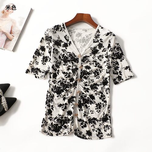 414194 夏上衣 女中长款短袖套头.M.L.XL