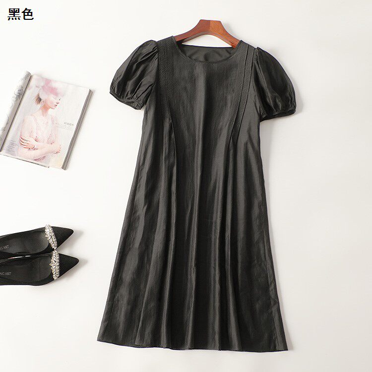 245851超值南油高端轻奢欧洲站高货女装天丝夏长款圆领短袖连衣裙