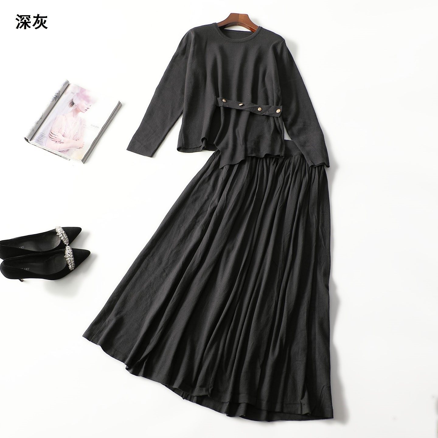 413094 春针织衫半身裙套装 女长款长袖套头清仓,女装/女士精品,时尚套装,淘宝优惠券,粉丝福利购,淘宝优惠卷