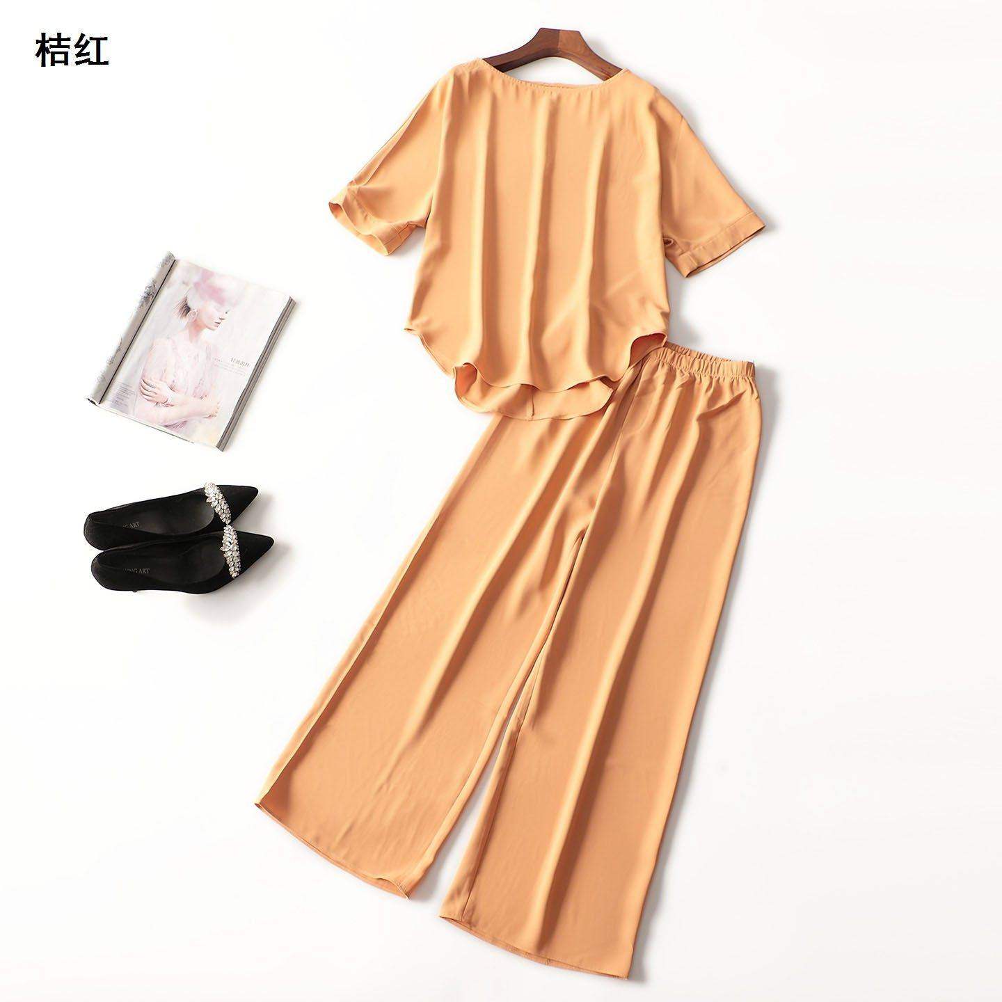 246407 夏醋酸纤维上衣裤子套装 深圳女长款五分袖套头