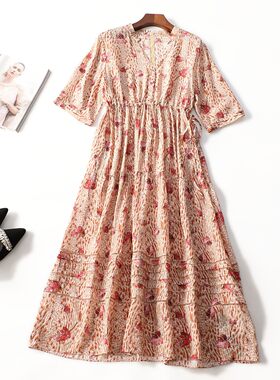 414429 夏连衣裙 女加长款五分袖套头.M.L.XL