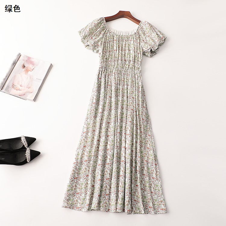 242756 夏连衣裙 深圳女加长款短袖一字领