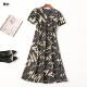 411115 V领 短袖 夏连衣裙 深圳女印花加长款