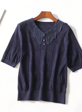 414507 夏针织衫 女中长款五分袖套头.L.2XL