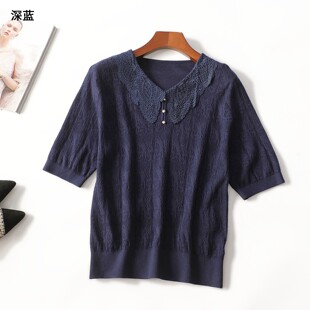 414507 夏针织衫 女中长款五分袖套头.L.2XL