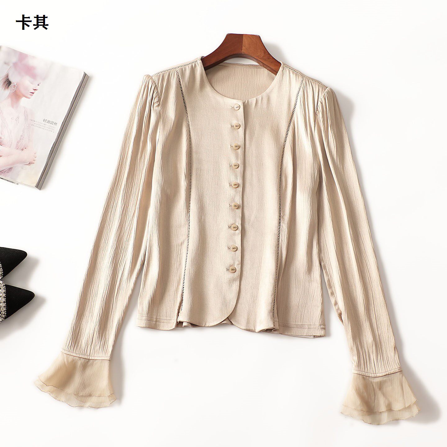246658强烈推荐品质贼好南油高档女装粘胶秋中长款单排扣长袖衬衫