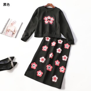 414881南油高端欧洲站高货轻奢女装秋中长款长袖卫衣半身裙套装