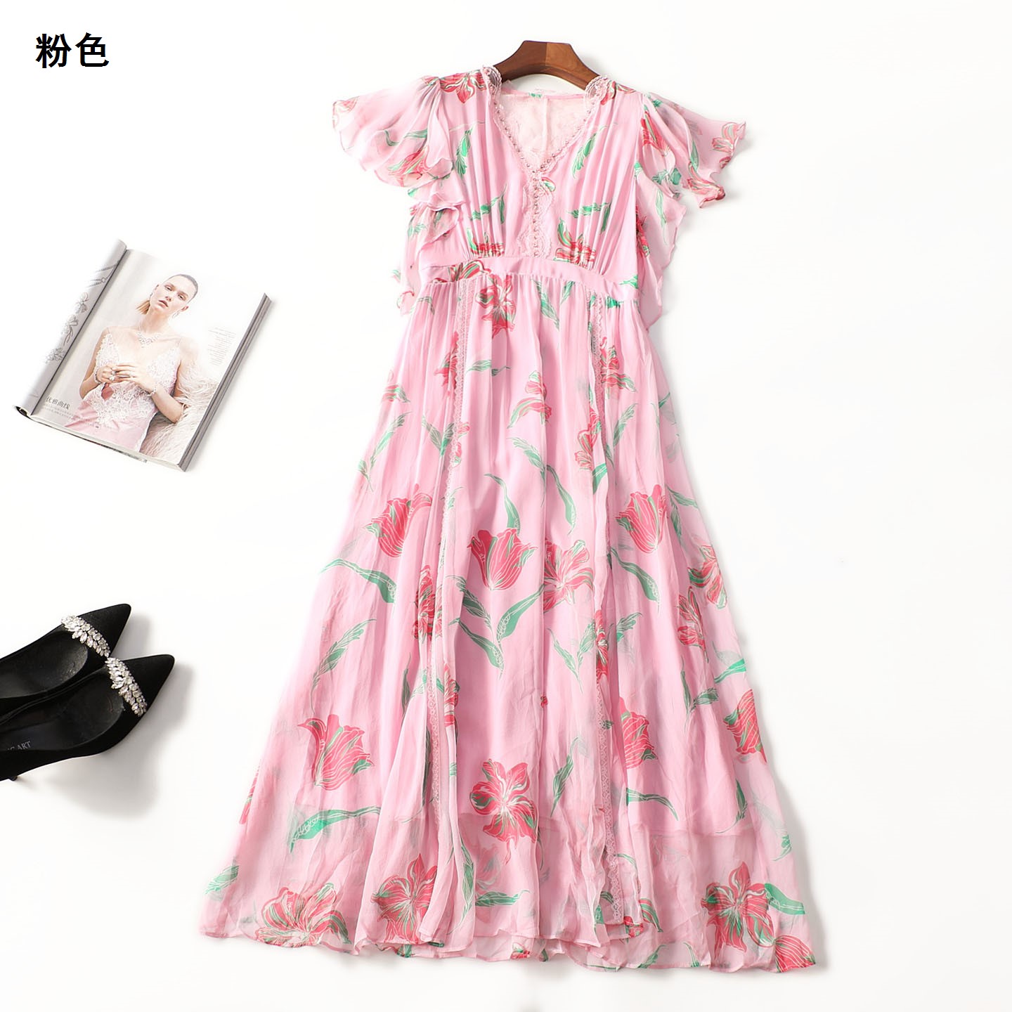 506705 夏连衣裙 女钉钻蕾丝加长款无袖套头.M