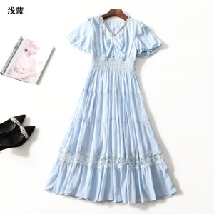 248879 夏连衣裙 女加长款短袖套头.M.L
