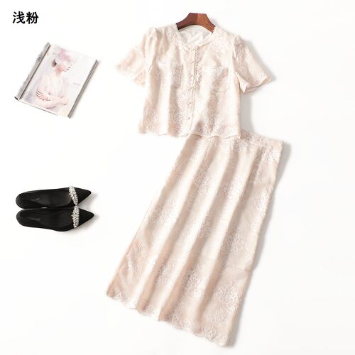 411754 夏衬衣半身裙套装 女中长款短袖圆领.M.L.XL