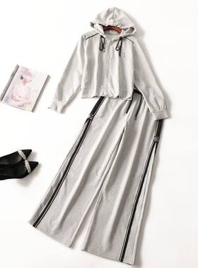 412263 秋外套裤子套装 女长款长袖拉链