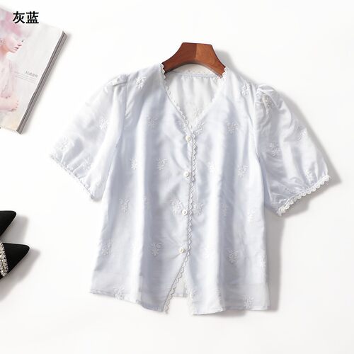 246455 夏衬衫 女中长款短袖单排扣.M.L.XL
