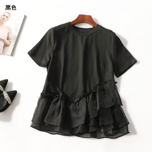 414047 夏T恤 女中长款短袖套头.S.M.L.XL